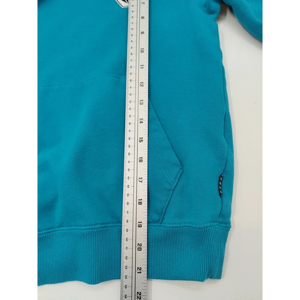 Volcom Kids Teal Blue Pullover Hoodie Stone Logo Graphic Skate Size Medium